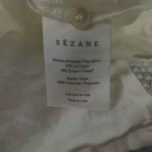 Sezane Blouse White Lace Trim Linen Frances Cottagecore - Picture 5 of 16